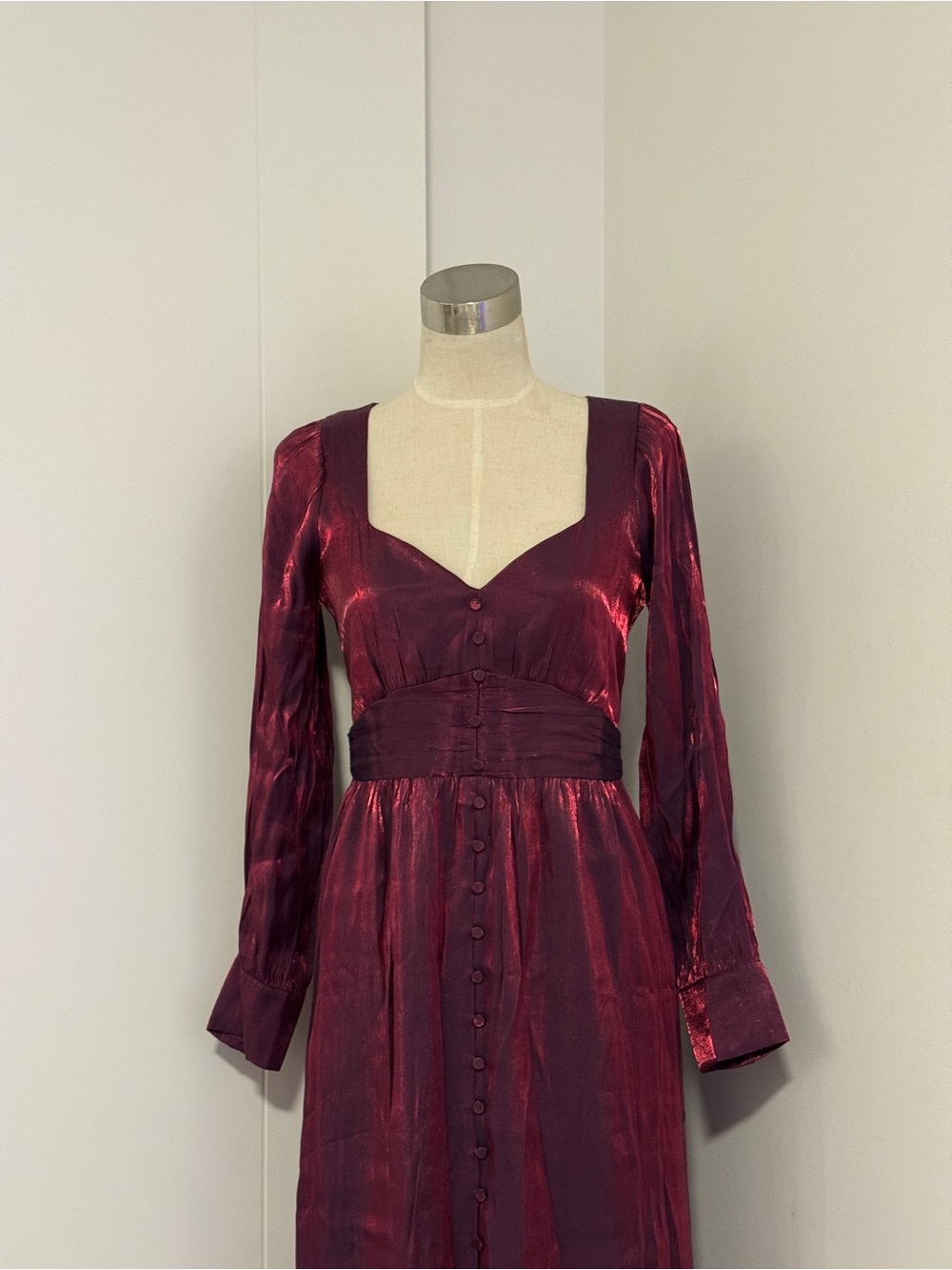 Adelyn Rae Shimmery Burgundy Long-Sleeve Midi Dress